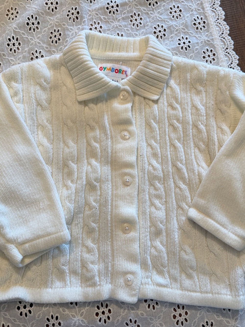 Vintage Gymboree Rainbow Tag Ivory Cable Knit Button-Front Cardigan